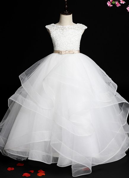 Girls White Lace Tulle Engagement Wedding Party Princess Dresses