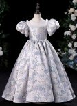 Vintage Jacquard Children Lantern Sleeve Masquerades Victorian Party Dress