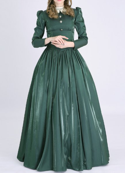 Green Victorian Dickens Fair Christmas Festive Caroler Caroling Dress Civil War Little Women Theater Clothing