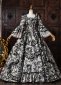 18th Century Black Floral Jacquard Brocade Victorian Rococo Dress with Hat