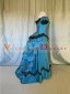 1886s Vintage Blue Off the Shoulder Victorian Bustle Gown Carnival Dress 2