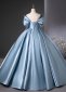 Women Blue Silk Satin Formal Gala Dress 4