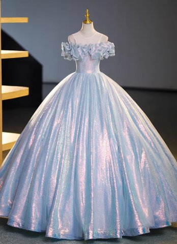 Plus Size Off Shoulder Shiny Formal Prom Gown