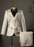 Kids Boys White Brocade Jacquard Beading 4 Piece Formal Blazer Suits Set for Party