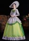 Green Printed Ruffled Half Sleeves Floor Length Venice Carnival Holiday Festive Formal Dress
