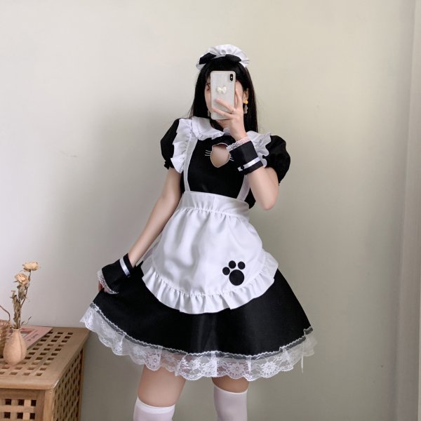 Black Cute Cat Lolita Maid Dress Costumes Cosplay Suit for Girls Woman Waitress Maid Party Stage Costumes Crossdress