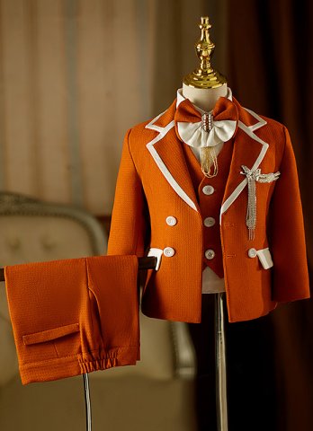 Boys Orange Suit Ring Bearer 6Pcs Formal Blazer Suits Communion Outfit
