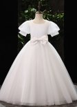 Flower Girl Big Bow Tulle Satin White Wedding Engagement Dresses