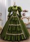 Elegant Green Victorian Style Ball Gown Puff Sleeve Lace Floor Length Masquerade Holiday Dress