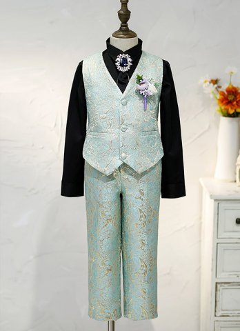 Kids Boys Vintage Brocade Jacquard Baroque Style 3 Piece Formal Blazer Suits Set for Party