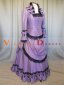 Purple Taffeta Long Sleeves 1886s Renaissance Victorian Bustle Ball Gown Dress