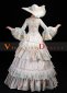 Blue Long Flare Sleeves Lace Floral Vintage Rococo Women Party Dress with Hat 3