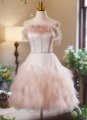 Pink Off-the-Shoulder Feather Tulle Cocktail Dress Girls Club Dresses