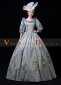 Blue Long Sleeves Lace Floral Vintage Rococo Masquerade Dress Dancer Costume