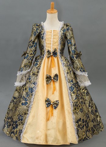 ガールズルネッサンスブルーフローラルブロケード1860年代ビクトリア朝のプリンセスパーティードレス子供用