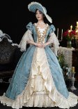 Renaissance Vintage Blue Jacquard Princess Masquerade Party Gown Historical Women Victorian Dress