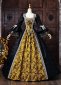 Black Brocade Gold Floral Jacquard Victorian Ball Gown Masquerade Dress