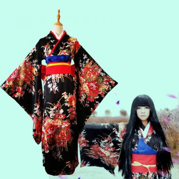 Newest Anime Jigoku Shoujo Mioyosuka Cosplay Kimono Black Floral Japanese Kimono Lolita Dress For Women
