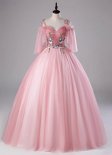 Princess Pink Spaghetti Straps Embroidery Tulle Party Dress