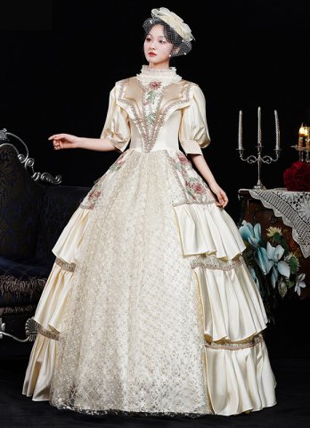Carnival Victorian Marie Antoinette Dress Versailles Makeup Ball Champagne Dresses