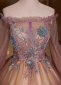 Shining Tulle Embroidery Applique Long Sleeve Formal Prom Dress 3