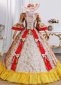 Red Floral Brocade Historical European Court Victorian Ball Gown
