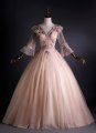 Custom-made Tulle Embroidery Light Pink Long Sleeve Formal Dress