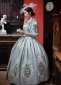 Women Baroque Jacquard Dresses Rococo Floral Blue Party Dresses 1