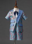Upscale Boys Suit Formal Tuexdo Blue Jacquard Slim Fit 4 Pieces Suit Set for Show Stage