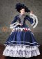 Navy BlueLong Flare Sleeves Lace Vintage Rococo Wedding Bustle Ball Gown with Hat