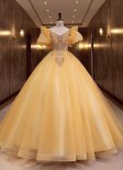 Gorgeous Puff Sleeves Yellow A-Line Prom Formal Dress