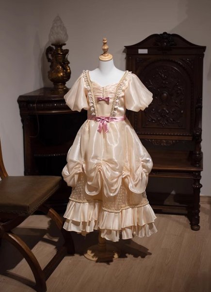 Children Champagne Princess Ball Gown Girls Vintage Dress