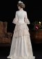 Vintage Women Champagne Jacquard 1890s 1900s Edwardian Dress 3