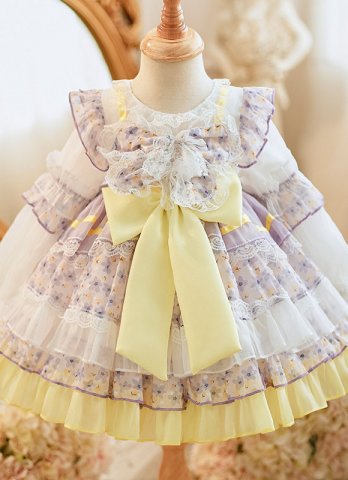 Girls Chiffon Lolita Lace Sweetheart Neck Ruffled Princess Party Dress
