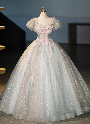 Sequin Applique Sweetheart Tulle Graduation Dress