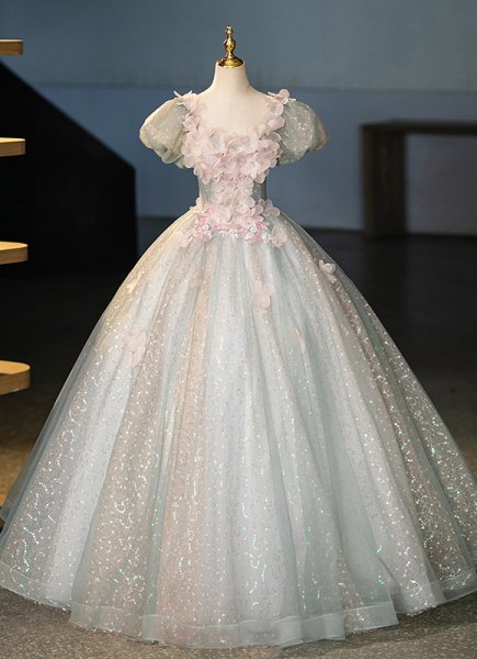 Sequin Applique Sweetheart Tulle Graduation Dress