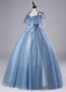 Princess Blue Spaghetti Straps Embroidery Tulle Holiday Party Dress