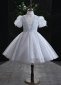 Girls Mock Neck Pearl Tulle Champagne Short Dresses 2