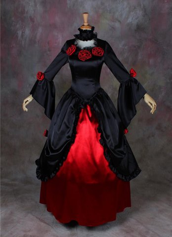新しい黒と赤の吸血鬼のハロウィーンのドレスサザンベルビクトリア朝のウェディングドレスブライダルガウン