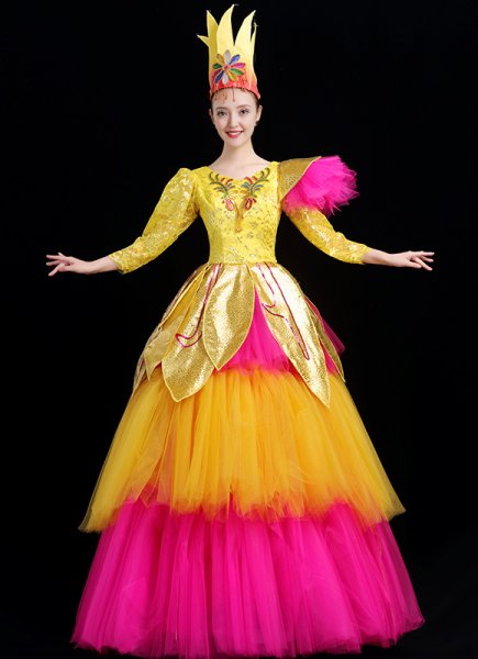 Carnival Theme Party Flower Fairy Long Dresses Women Masquerade Party Ball Gown