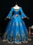Noble Retro Royal Blue Renaissance Masked Ball Gown Prom Dress Appliques Flower Long Formal Dress