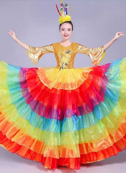 Rainbow Tulle Ruffled Dancing Dresses Professional Outfit