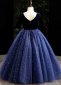 Navy Blue Kids Girls Velvet Tulle Masquerades Formal Dress 4