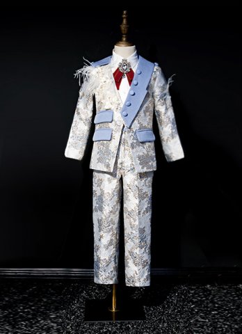 Boys Jacquard Formal Tuxedo Theater Stage Kids Outfit 4Pcs Suits
