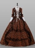 Coffee Floral Jacquard Renaissance Fair Colonial Lady Princess Gothic Victorian Dress Theater Costume
