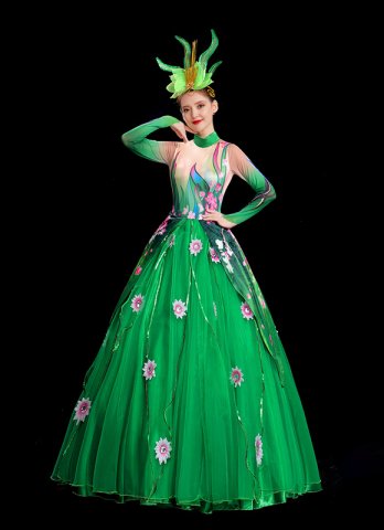 Burlesque Dance Petal Long Sleeve Dress Showgirl Costume 720 Degree