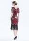Women 1920s Art Deco Fringed Sequin Dress Gatsby Costume Dress with Sleeve 2