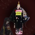 Black Floral Printed Anime Yukata Cosplay Kimono Dress for Women