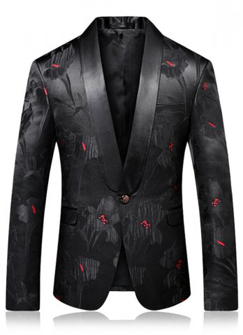 高品質の男性黒と白の花のジャカード結婚式の新郎スーツブレイザージャケット