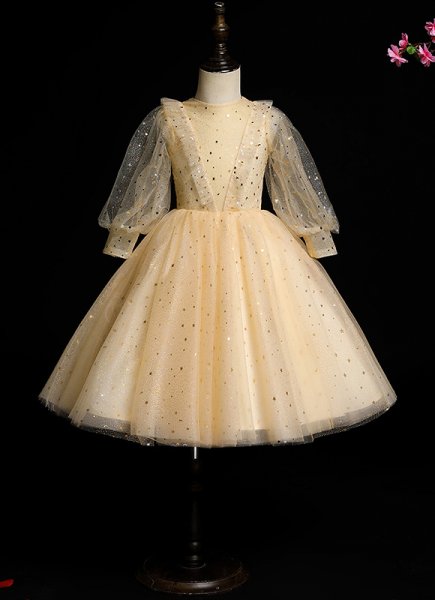 Champagne Girls Princess Sequin Holiday Party Dress